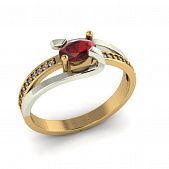 Перстень из красного+белого золота  с гранатом (модель 02-1707.0.4210)