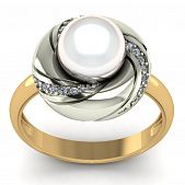 Перстень из красного+белого золота  с жемчугом (модель 02-1290.1.4310)